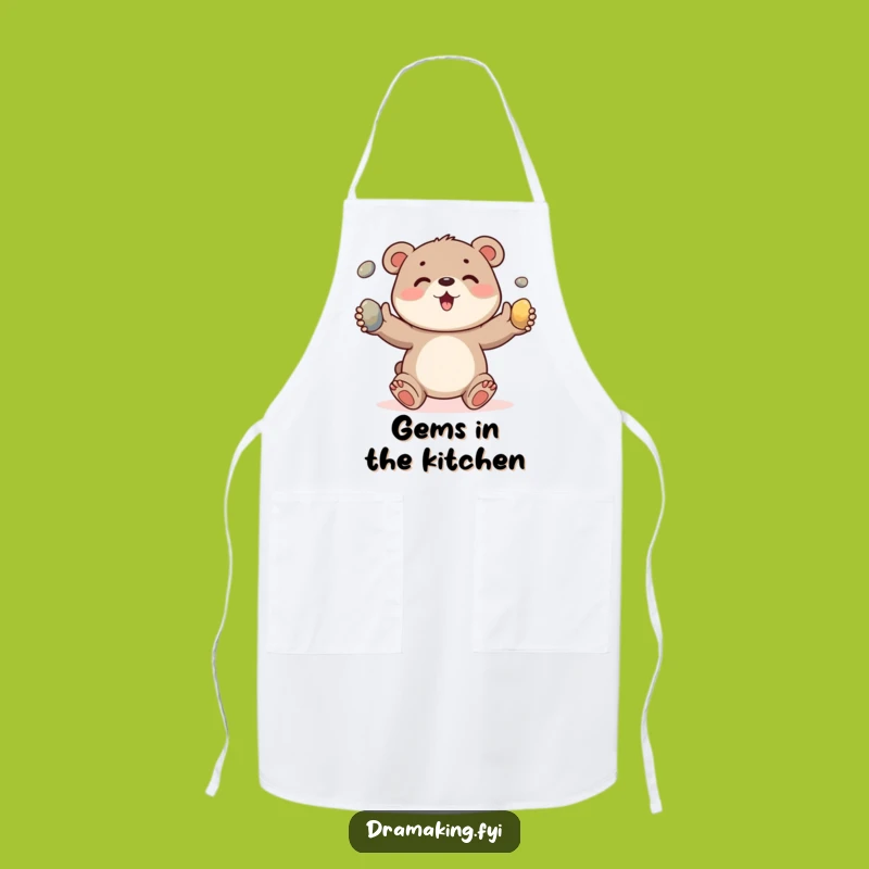 Funny Bear Cub Pebble Juggling Apron: Cute Animal Humor Kitchen Wear Gift
