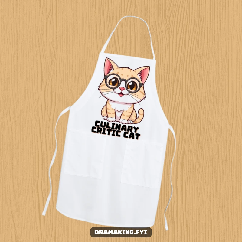 Funny Cat Apron: A smiling cat with a monocle surveys the scene theatrically, perfect for adding humor to cooking sessions.