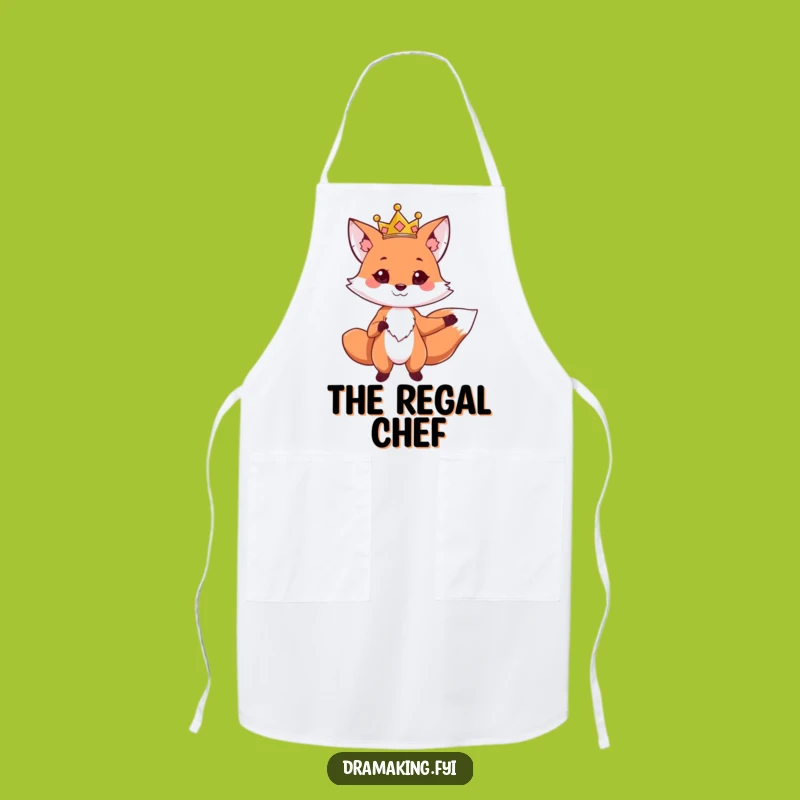 Funny Fox King Apron: Regal Pose Kitchen Wear, Majestic & Hilarious Cooking Gift!