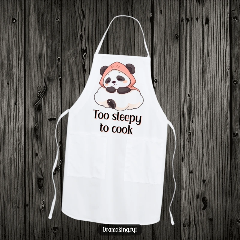 Funny apron featuring a panda in a cape napping on a cloud, perfect for a chef who enjoys calm and cute kitchen vibes.
