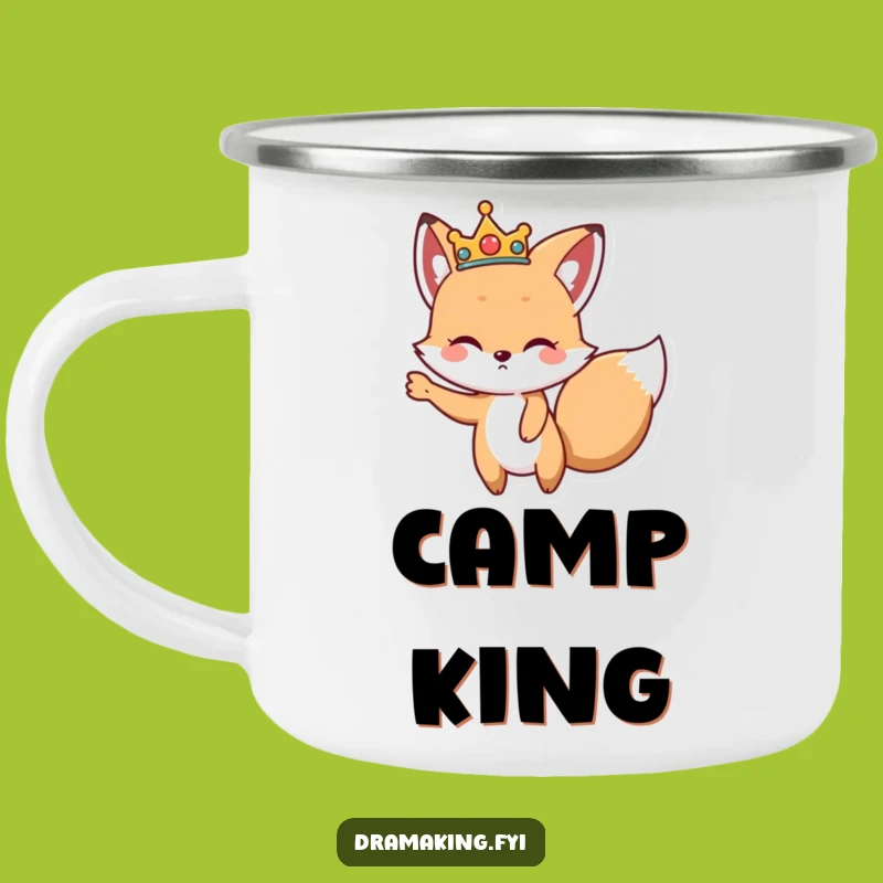 Funny Regal Fox Camping Mug: Dramatic Crowned Fox for Outdoor Adventures