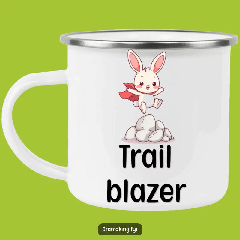 Funny Hero Bunny Camping Mug: Adventure with Playful Leaping