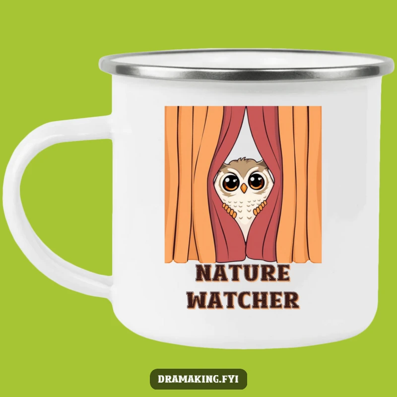 Funny Shy Owl Camping Mug: Adventure Behind the Dramatic Curtain