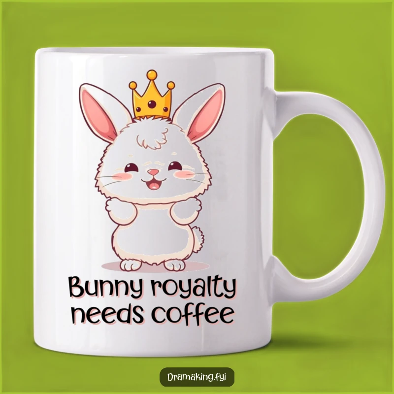 Funny Bunny King Mug - Fluffy Crowned Character Posing for a Hilarious Gift