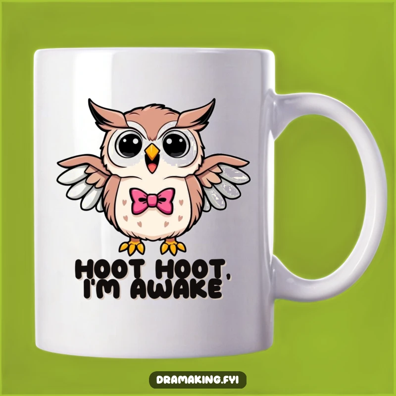 Funny Triumphant Owl Bowtie Mug - Hooting with Hilarious Joy