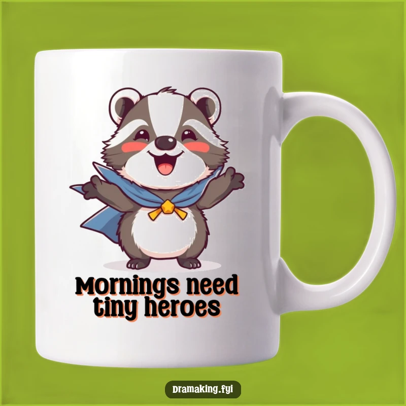 Funny Heroic Badger Mug: A Joyful Cape-Wearing Friend for Coffee Lovers