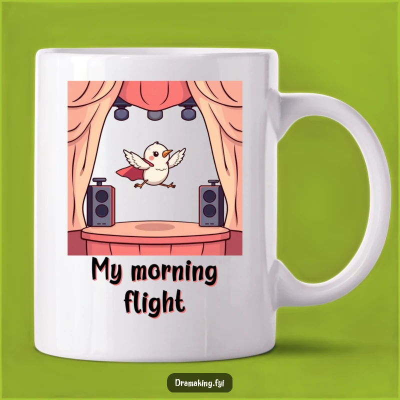 Funny Hero Bird Leaping Mug: Dramatic Stage Performance Gift