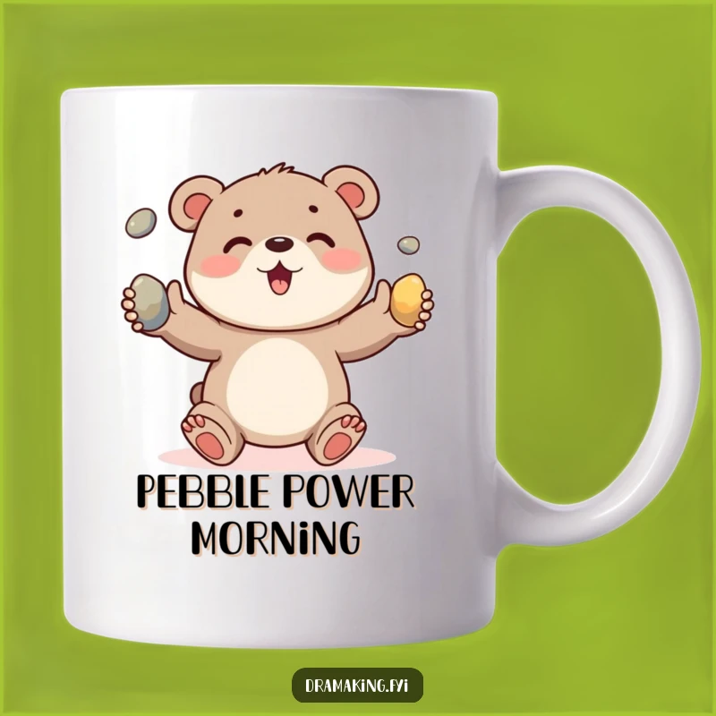 Funny Bear Cub Pebble Juggling Mug: Adorable Animal Humor Gift