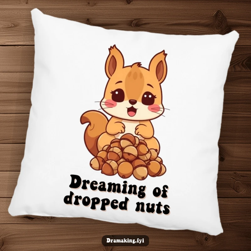 Funny Surprised Squirrel Pillow with a shocked squirrel dropping acorns, offering funny, plush comfort.