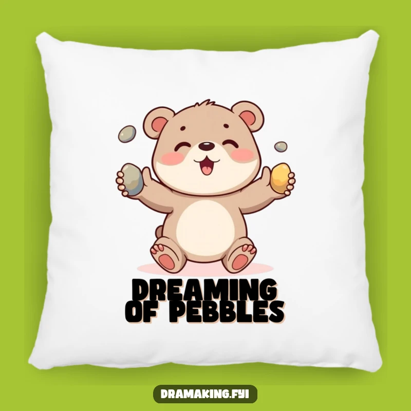 Funny Bear Cub Pebble Juggling Pillow: Cozy Animal Humor Decor Gift