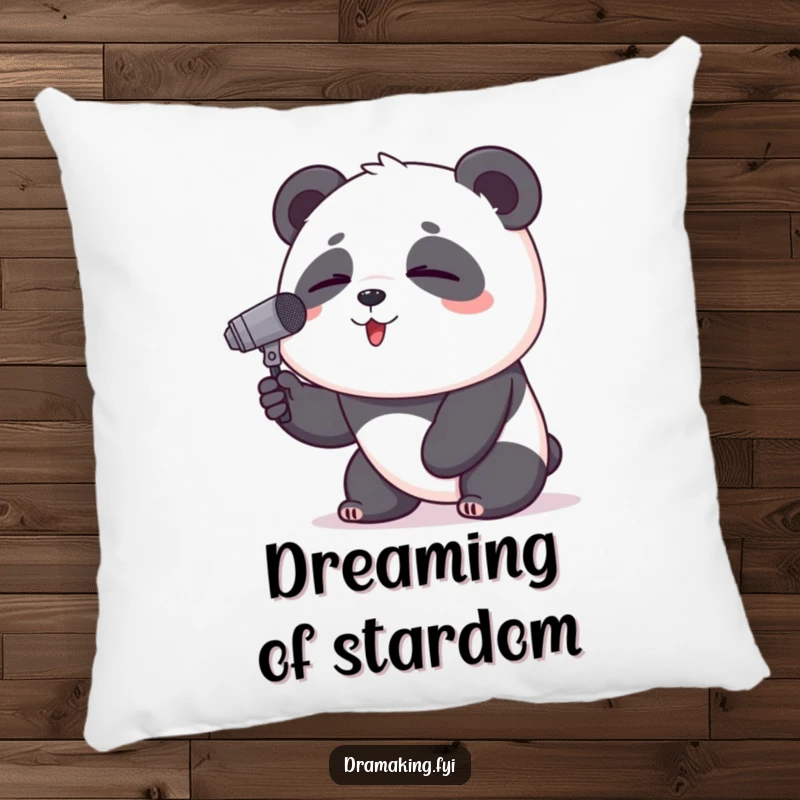 Funny Panda Pillow: A proud panda serenades with a tiny microphone, its eyes closed in a moment of musical ecstasy.