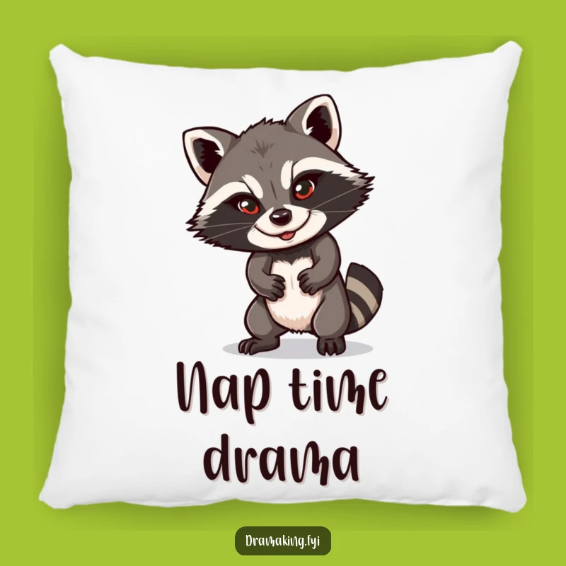 Funny Raccoon Pillow: Dramatic Pose, Sly Smile Comfort, Hilarious Home Decor