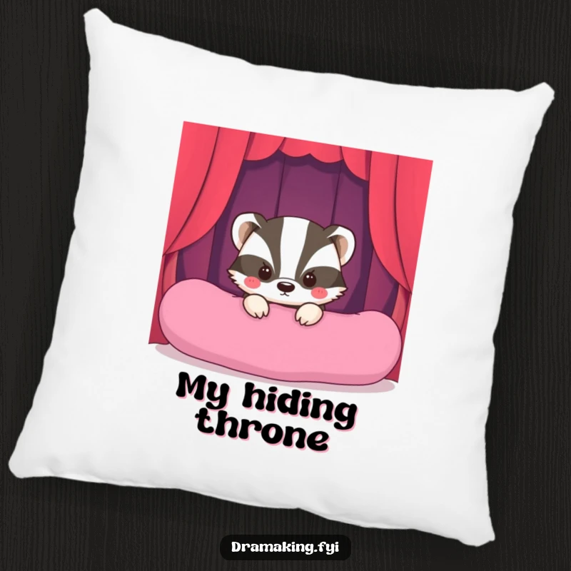 Funny Shy Badger Stage Pillow featuring a bashful badger peeking, ready for its hilariously poised entrance onto the stage.