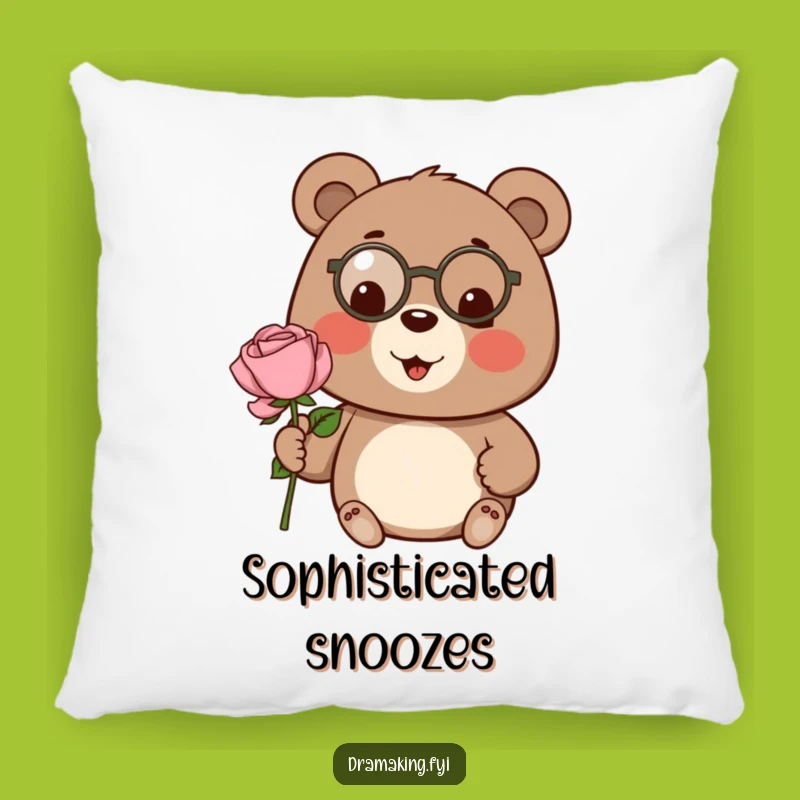 Funny Bear Monocle Pillow - Cozy Sophistication with a Rose Gift!