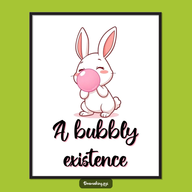Funny Rabbit Blowing Bubblegum Digital Art - Instant Cheerful Decor