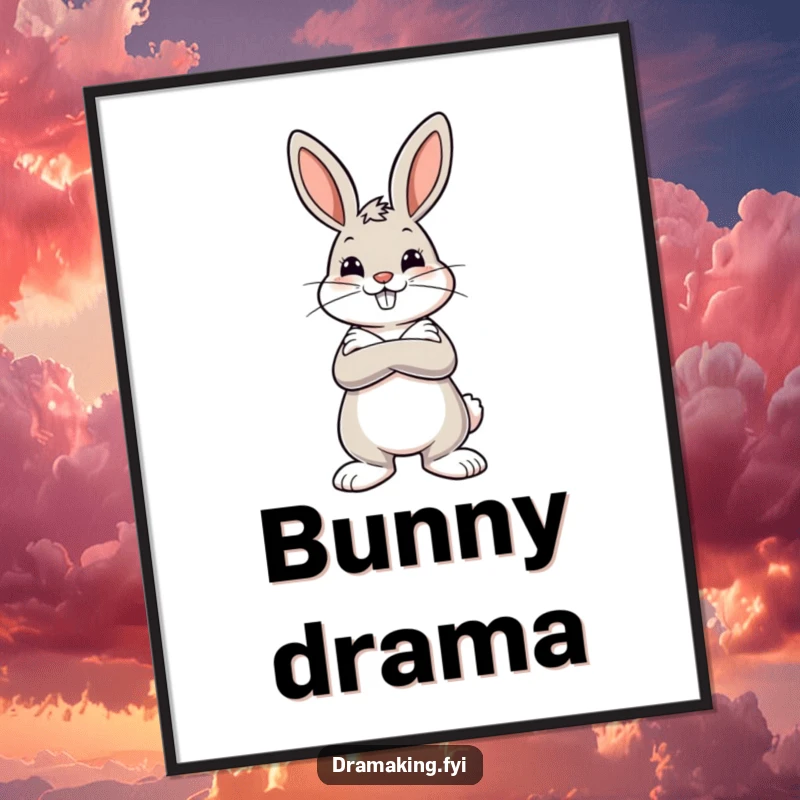 Funny digital art of a cheerful bunny with crossed arms striking a dramatic pose, symbolizing confidence and playful self-expression.