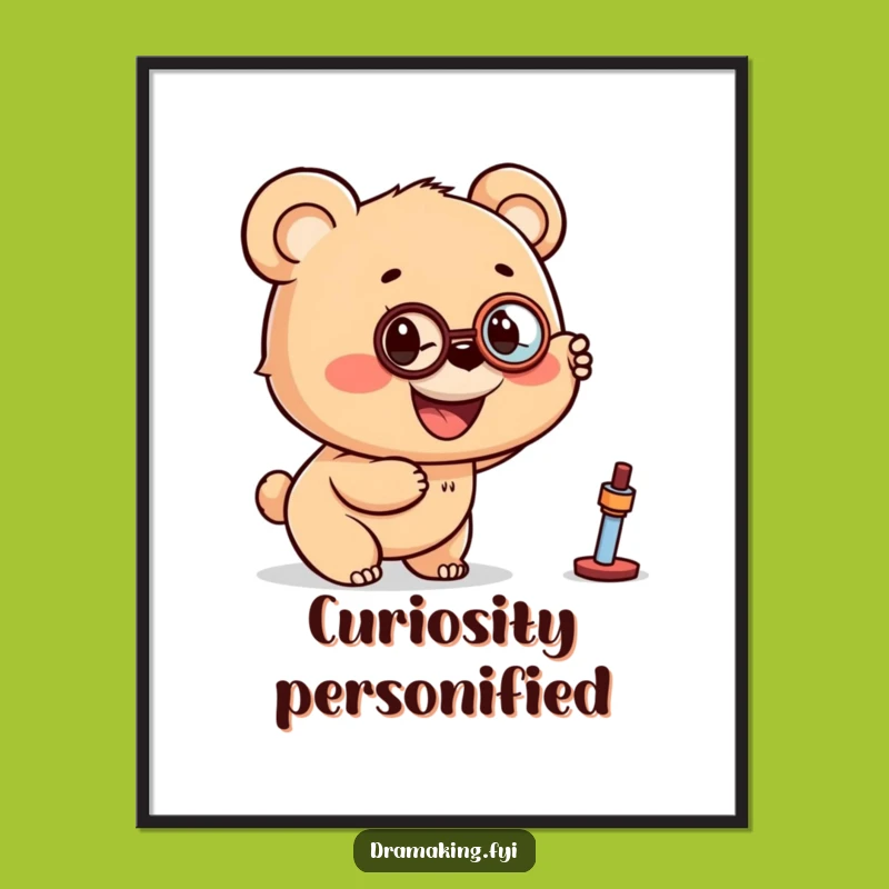Funny Bear Cub Monocle Digital Art - Instant Whimsical Decor