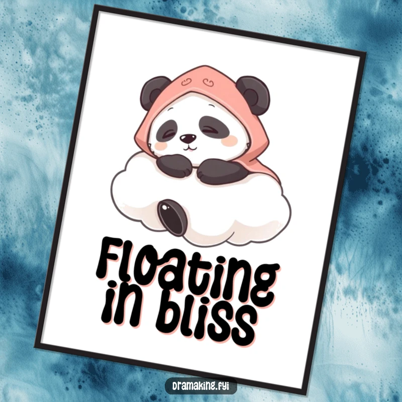 Funny digital art print of a panda in a cape napping on a cloud, adding a humorous and serene ambiance.