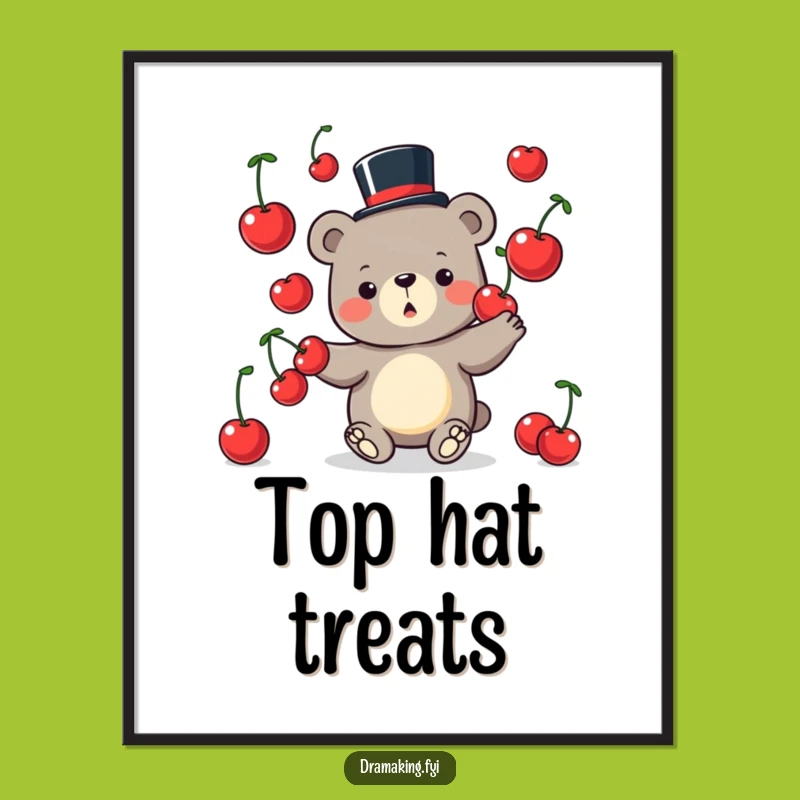 Funny Bear Juggling Digital Art: Whimsical Top Hat Character Instant Download