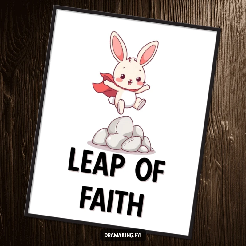 Funny Hero Bunny Digital Art Print, featuring a playful bunny wearing a cape, leaping over imaginary obstacles, offering instant motivational decor.