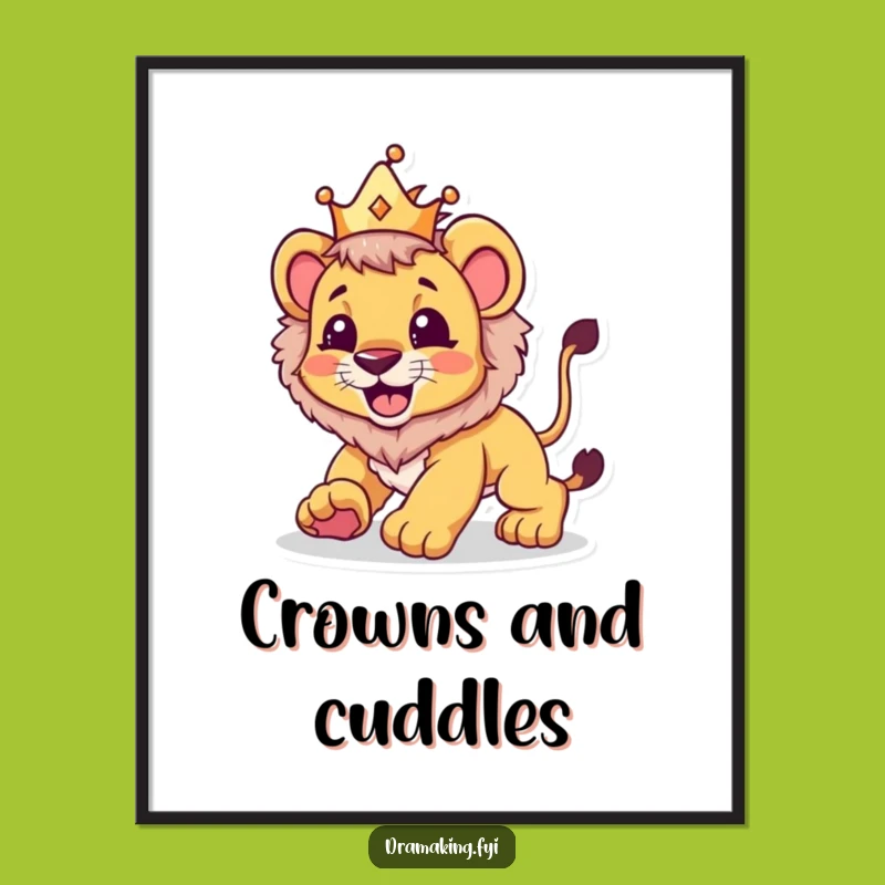 Funny Lion Cub Crown Digital Art: Hilarious Royal Decor, Perfect Funny Gift!