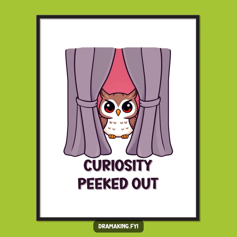 Funny Owl Peeking Curtain Digital Art - Instant Humorous Decor for Dramatic Spaces