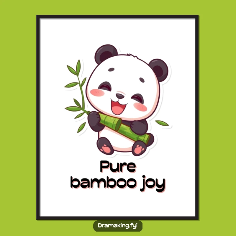 Funny Panda Bamboo Munching Digital Print: Peaceful Character Art for Instant Calm