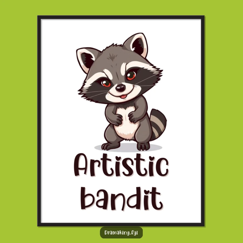 Funny Raccoon Digital Art: Dramatic Sly Smile Pose, Hilarious Printable, Gift Idea