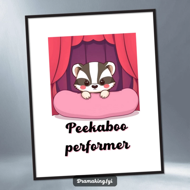 Funny Shy Badger Stage Digital Art Print of a bashful badger peeking, ready to add humorous anticipation to any wall.