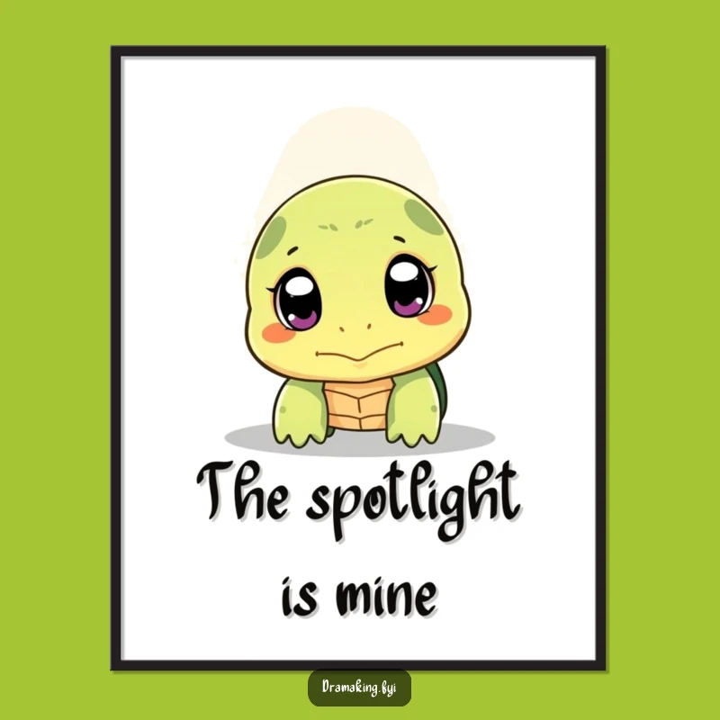 Funny Shy Turtle Digital Art: Spotlight Charm, Instant Decor Print
