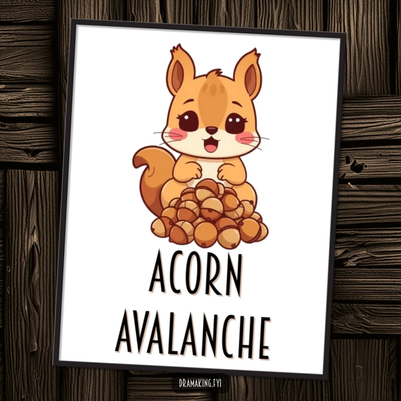 Funny Squirrel Surprise Digital Art Print of a shocked squirrel dropping acorns, for funny digital display.