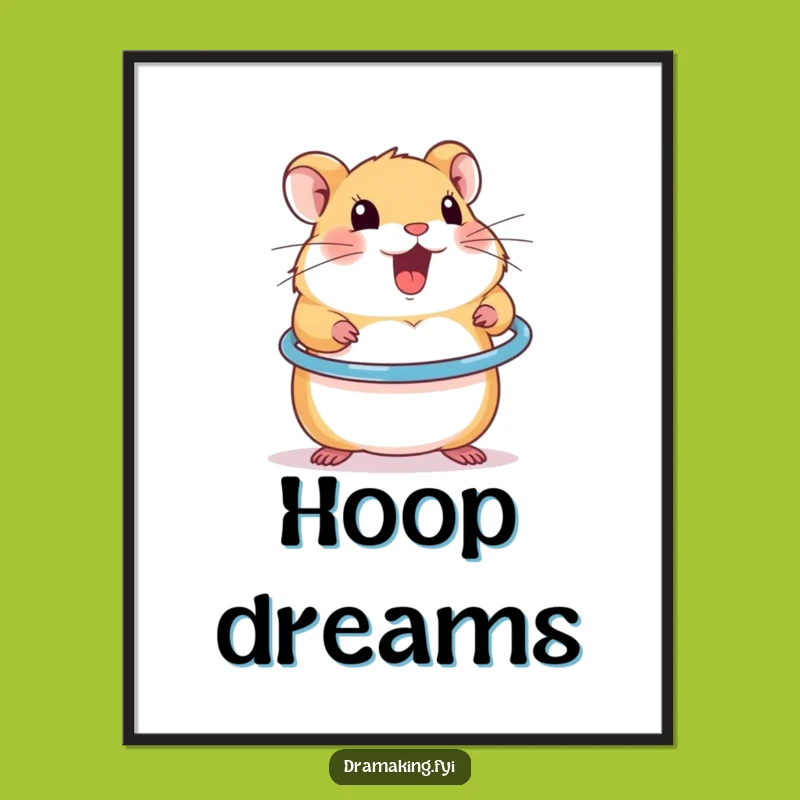 Funny Hamster Hula Hoop Digital Print: Energetic Wall Art Gift