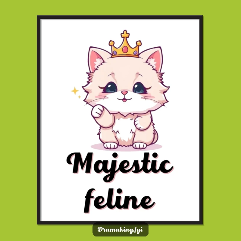 Funny Royal Cat Crown Digital Art: Majestic Feline Wall Art