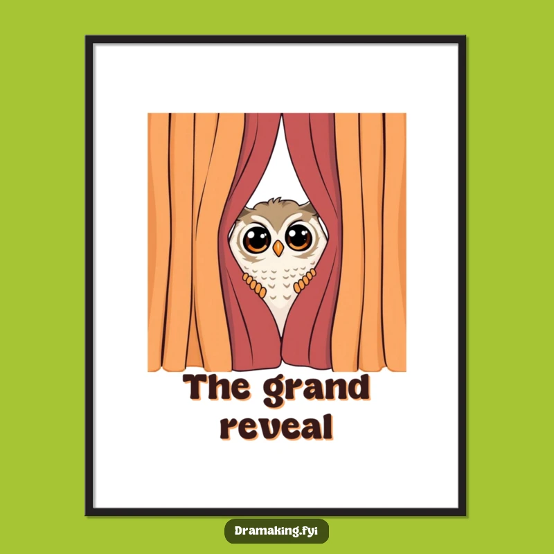 Funny Shy Owl Digital Art: Dramatic Curtain Surprise Printable