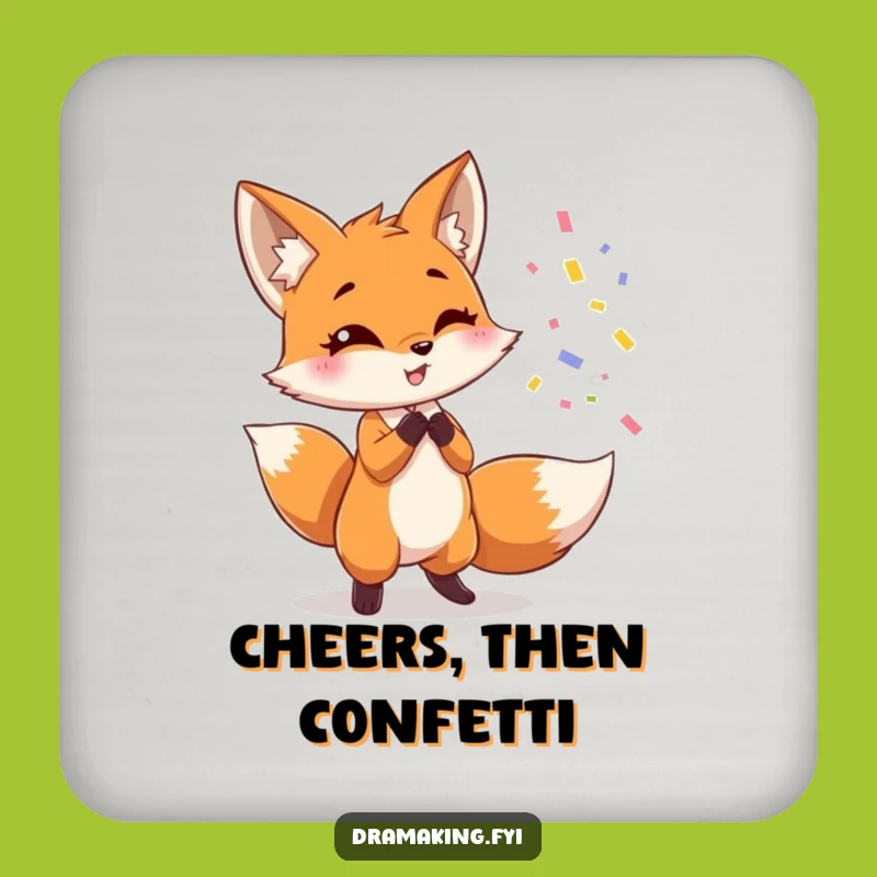Funny Fox Coaster Set: Dramatic Confetti Protection With Humor