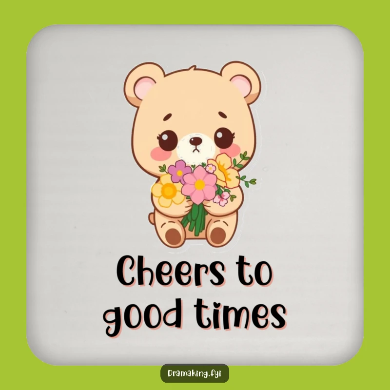 Funny Bear Bouquet Coaster: Smug Flower Bear Decor, Protect Surfaces with Charm!