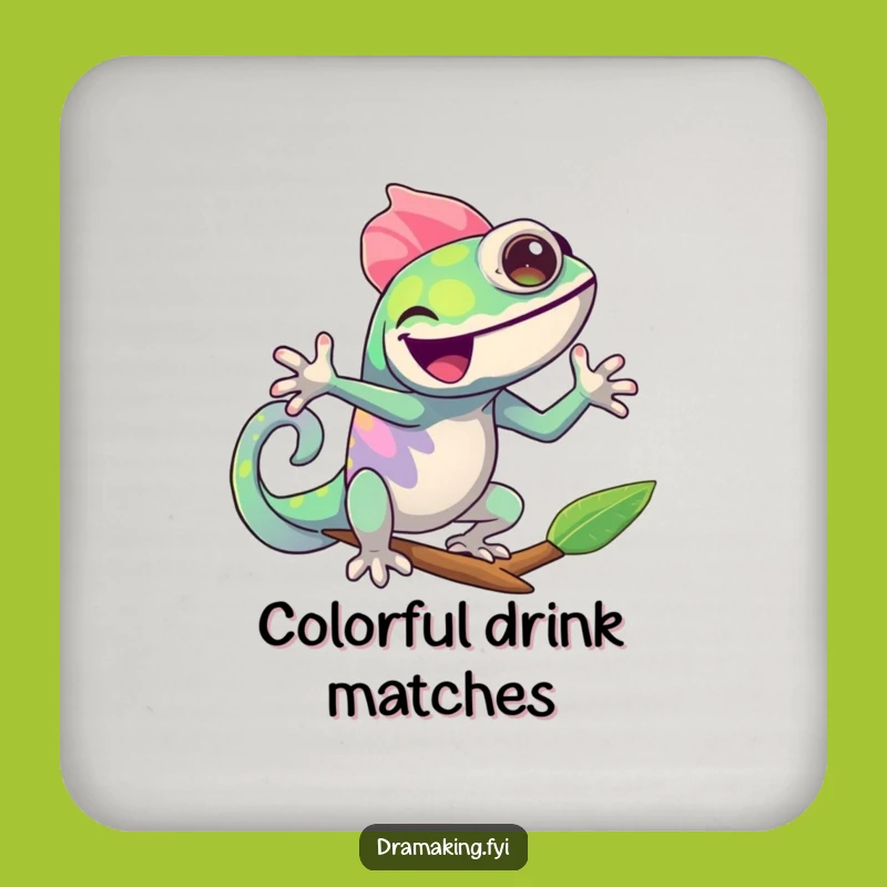 Funny Chameleon Pose Drink Coaster: Protect Surfaces with this Comedic Reptile Art