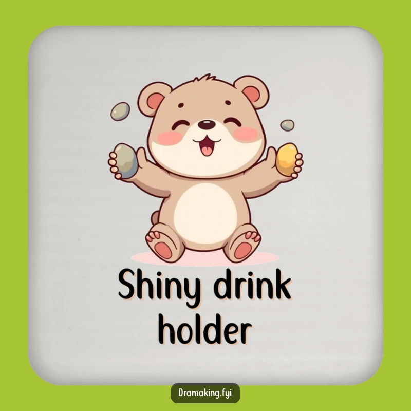 Funny Bear Cub Pebble Juggling Coaster: Cute Animal Decor Drink Protection Gift
