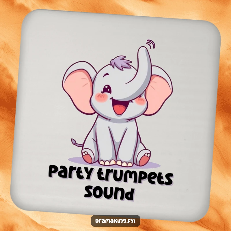 Funny Elephant Trumpet Coasters featuring a joyful elephant trumpeting, offering protection with a dose of theatrical and humorous celebration.