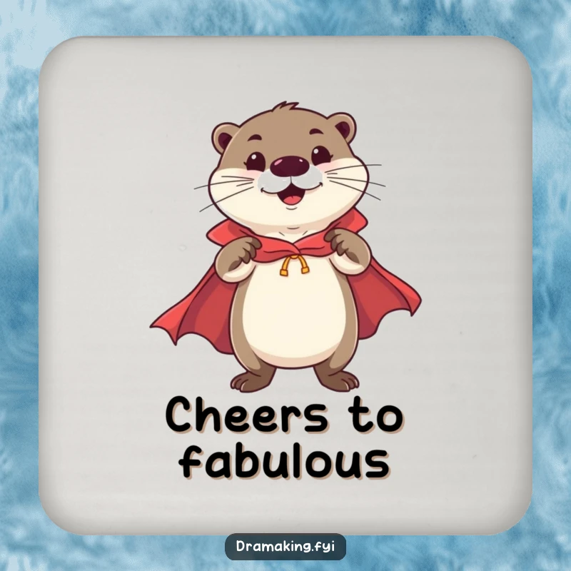 Funny Otter Hero Coasters with a cheerful otter in a cape striking a flamboyant, confident pose, adding funny protection.