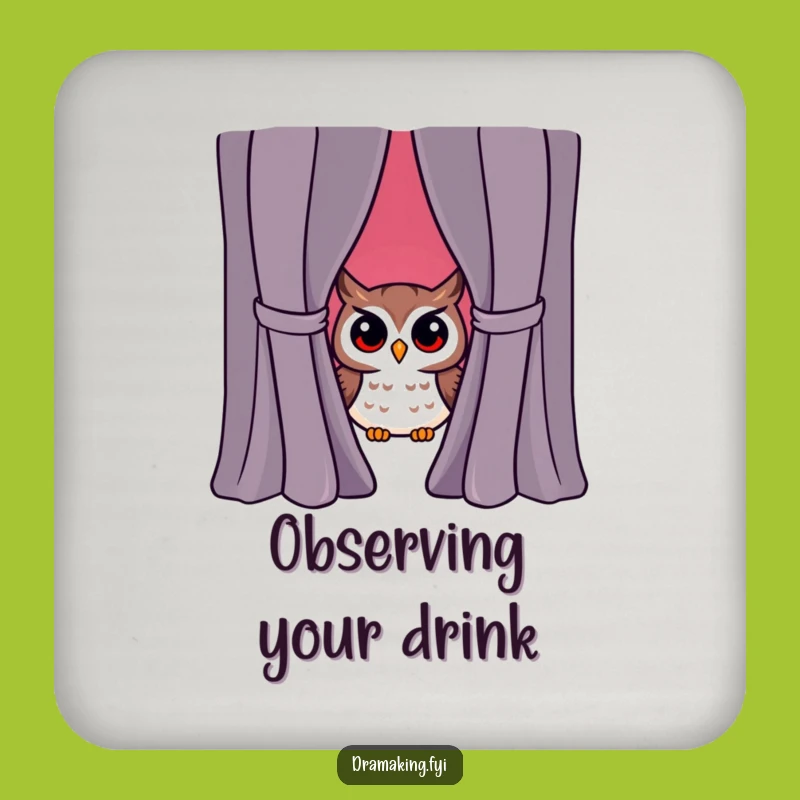 Funny Owl Peeking Curtain Coaster Set - Protect Surfaces with Humorous Drama
