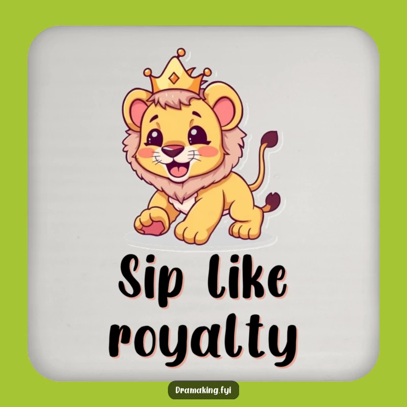 Funny Lion Cub Crown Coaster: Protect Surfaces with Hilarious Style, Funny Gift!