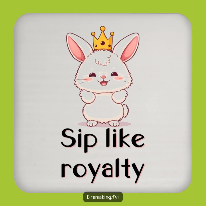 Funny Bunny King Drink Coaster - Protect Surfaces with a Fluffy Crowned Bunny
