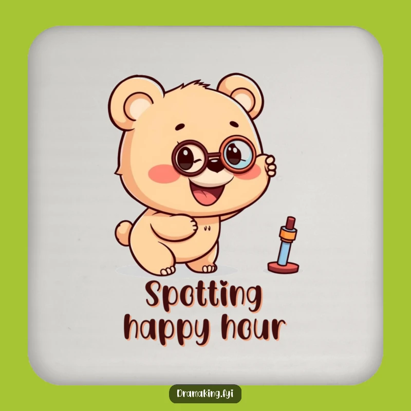 Funny Bear Cub Monocle Coaster - Protect Surfaces with Dapper Humor