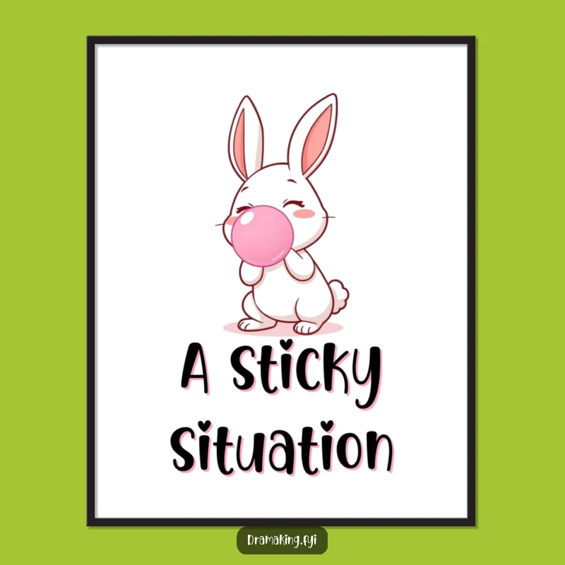 Funny Rabbit Blowing Bubblegum Poster - Cheerful Wall Art for Happy Vibes