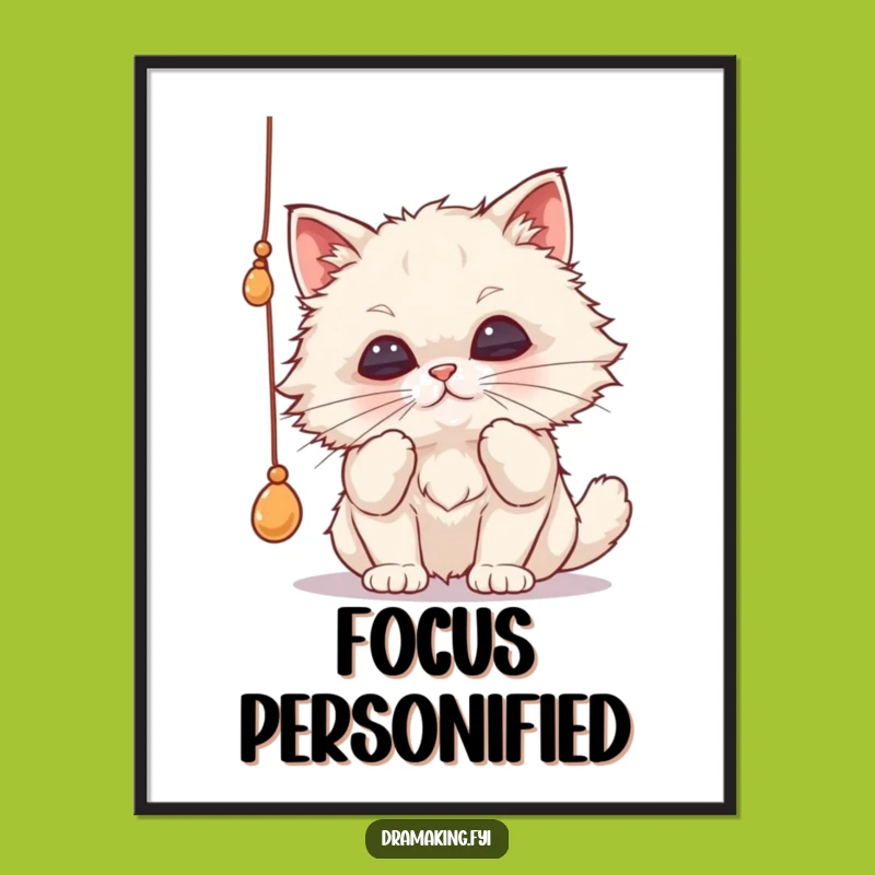 Funny Cat Batting String Poster - Hilarious Pet Art Print, Ideal Funny Gift