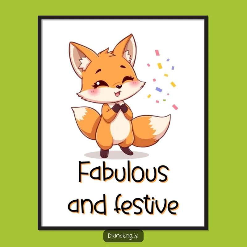 Funny Fox Confetti Poster: Dramatic Celebration Wall Art Gift