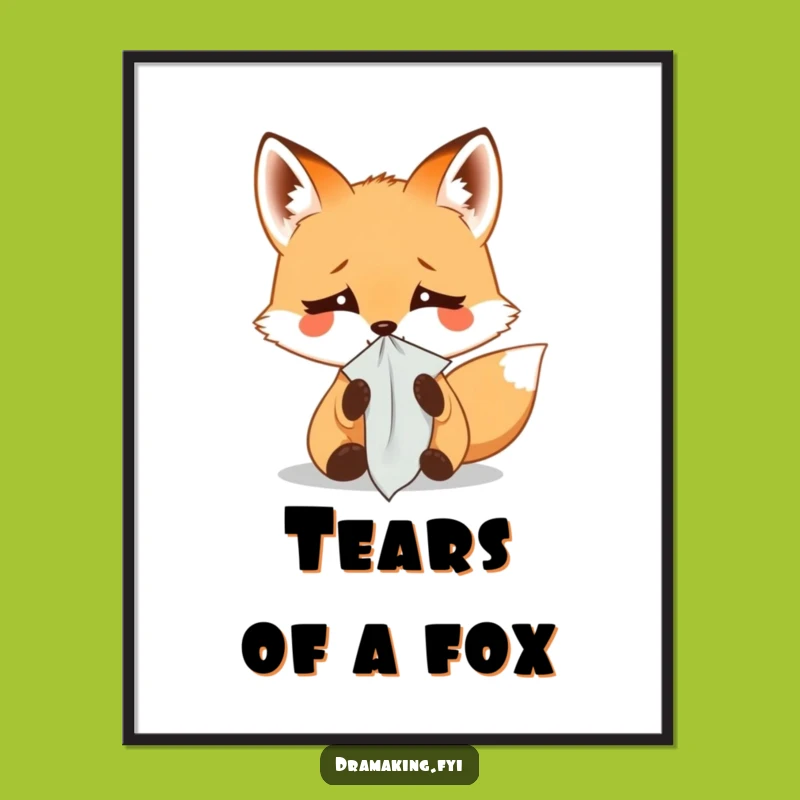 Funny Fox Weeping Poster: Dramatic Little Fox Art Print Gift for Walls
