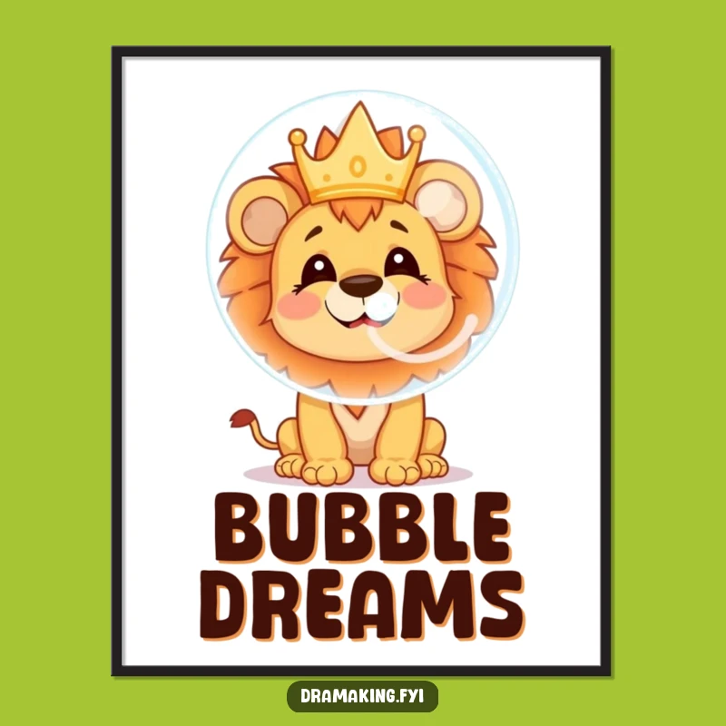 Funny Lion Cub Bubble Poster: Cheerful Character Art for Dreaming