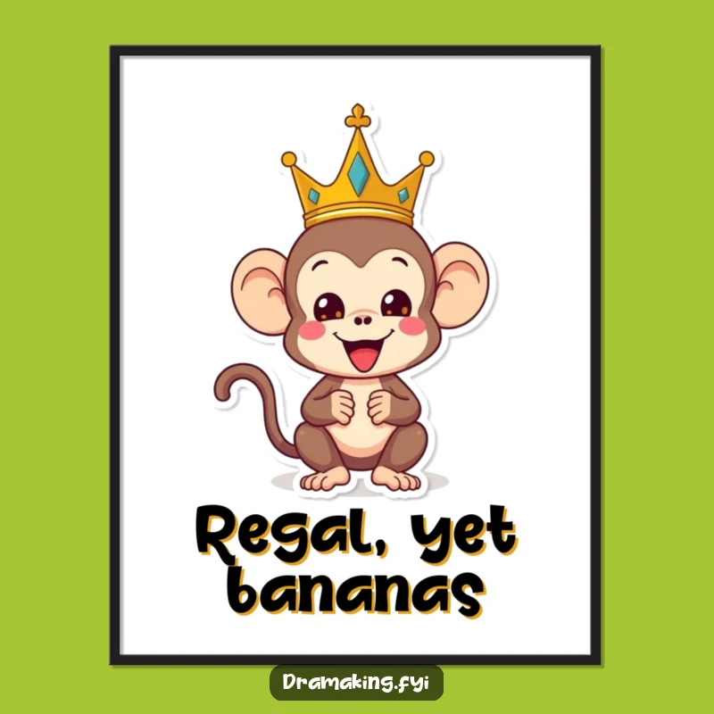 Funny Monkey King Poster: Regal Silliness Wall Art Gift